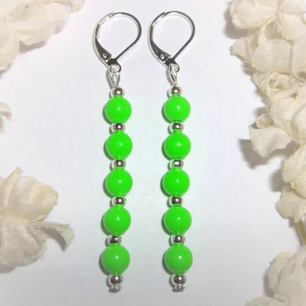 Earring, Long Earrings, Neon Green Earrings, Green Earrings, Dangle Earring 7229
